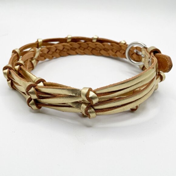 Fossil Braided Woven Gold Metallic Leather Waist Belt Women\'s Large main image 6